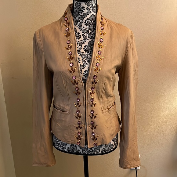 Margaret Godfrey Jackets & Blazers - MARGARET GODFREY Crinkled Jeweled Leather Coat NWOT